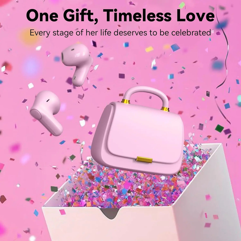 True Wireless Earbuds,Bluetooth In-Ear headphones,13mm Drivers deliver Premium Sound,22H Playtime,Unique Mini Handbag Charging Case with Pearl Crossbody Chain,Perfect for Fashion-Forward Women,Teens