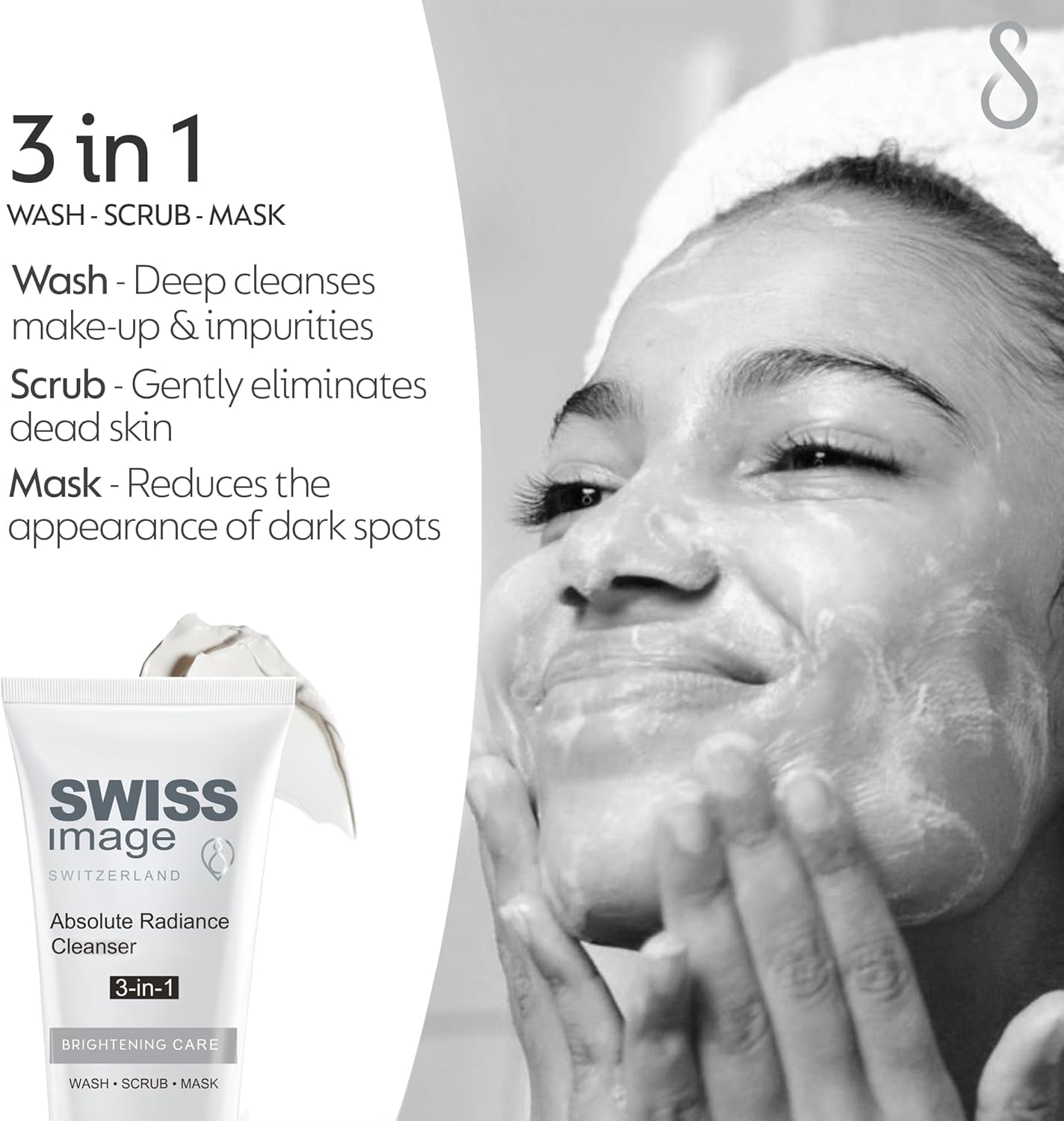 Swiss Image Brightening 3-in-1 Face Wash, Scrub & Mask with Niacinamide 100 ml | Deep Cleanses, Exfoliates & Protects Skin | Reduces Dark Spots & Pigmentation |For All Skin Types | Swiss Made