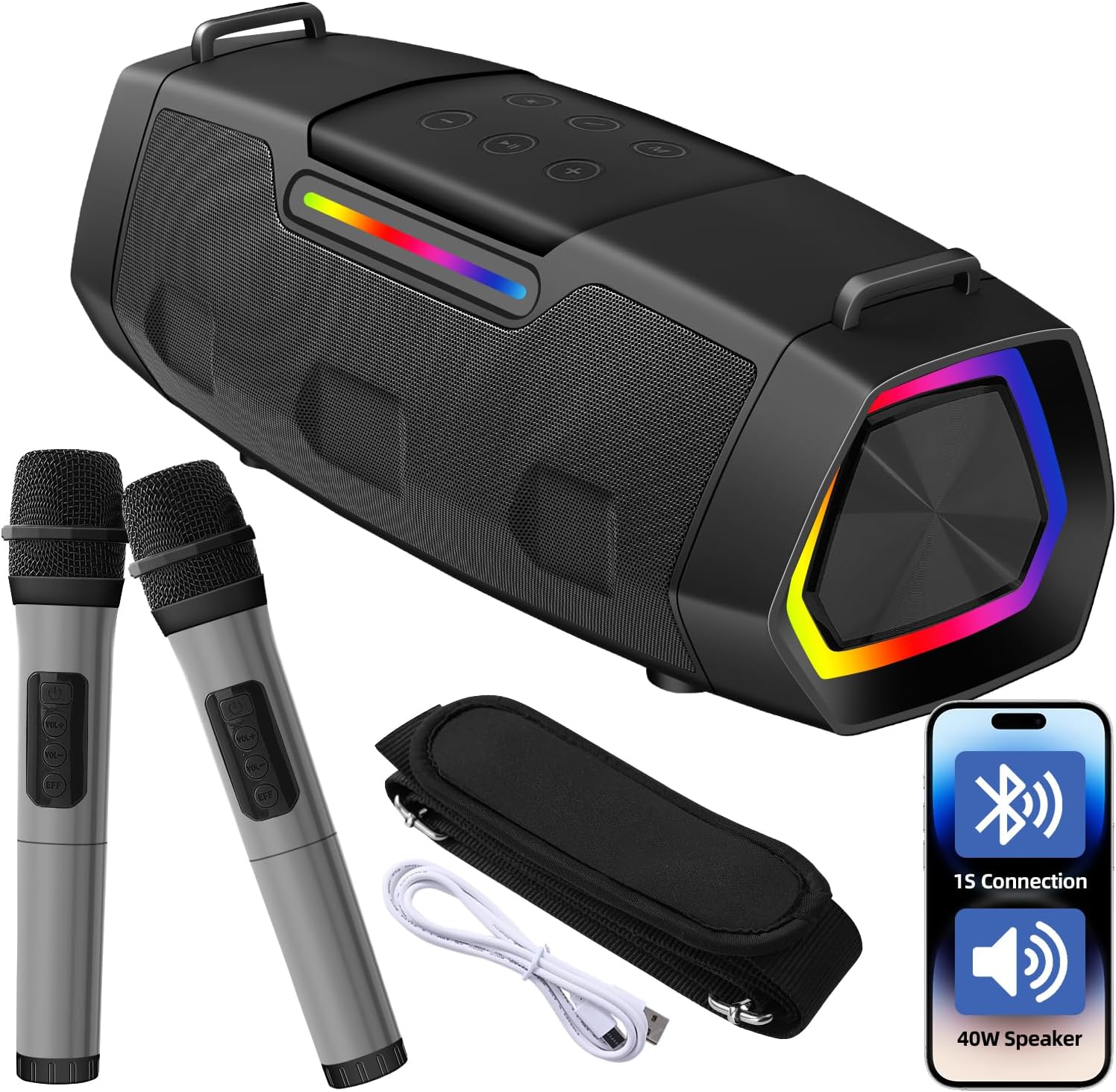 LENND Karaoke Speaker with Microphone,Karaoke Machine for Adults & Kids with Lights,Portable Bluetooth 5.1 Speaker,Karaoke Microphone Supports AUX USB TF for Outdoor Home Travel Party