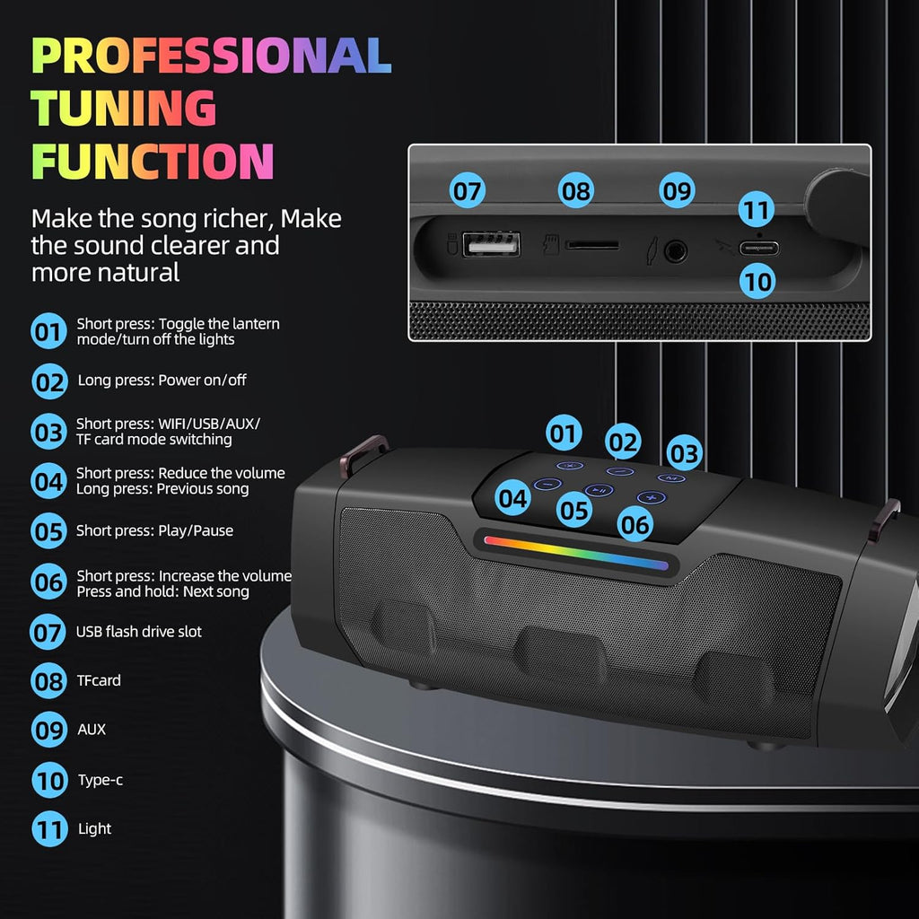 LENND Karaoke Speaker with Microphone,Karaoke Machine for Adults & Kids with Lights,Portable Bluetooth 5.1 Speaker,Karaoke Microphone Supports AUX USB TF for Outdoor Home Travel Party