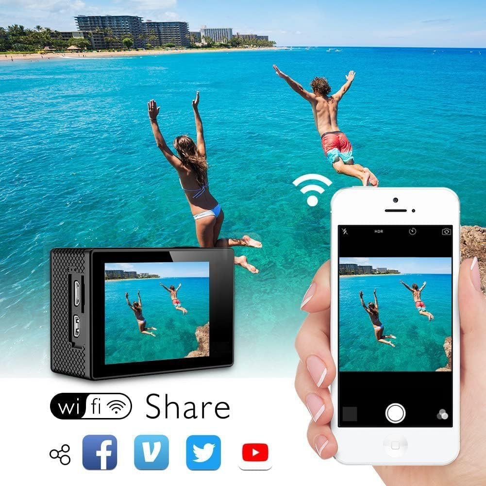 AKASO EK7000 4K30FPS Action Camera - 20MP Ultra HD Underwater Camera 170 Degree Wide Angle 98FT Waterproof Camera with Accessory Kit - Black