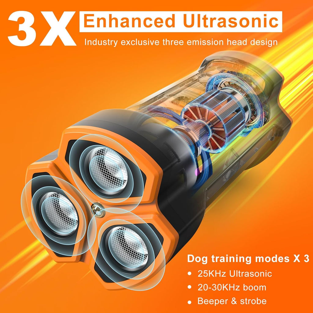 AICHOICY Dog Barking Deterrent Device with 3 Sound Wave Emitters, 50ft Range, Professional Training Tool, Bark Stop (ORANGE)