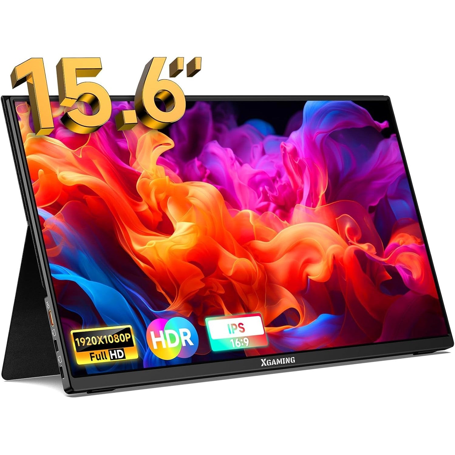 XGaming Portable Monitor 15.6inch 1080P FHD IPS USB-C Laptop Monitor, HDMI Computer Display w/Smart Cover & Speakers, Ultra Slim HDR Gaming External Screen for Laptop PC Phone Mac Xbox PS4 Switch