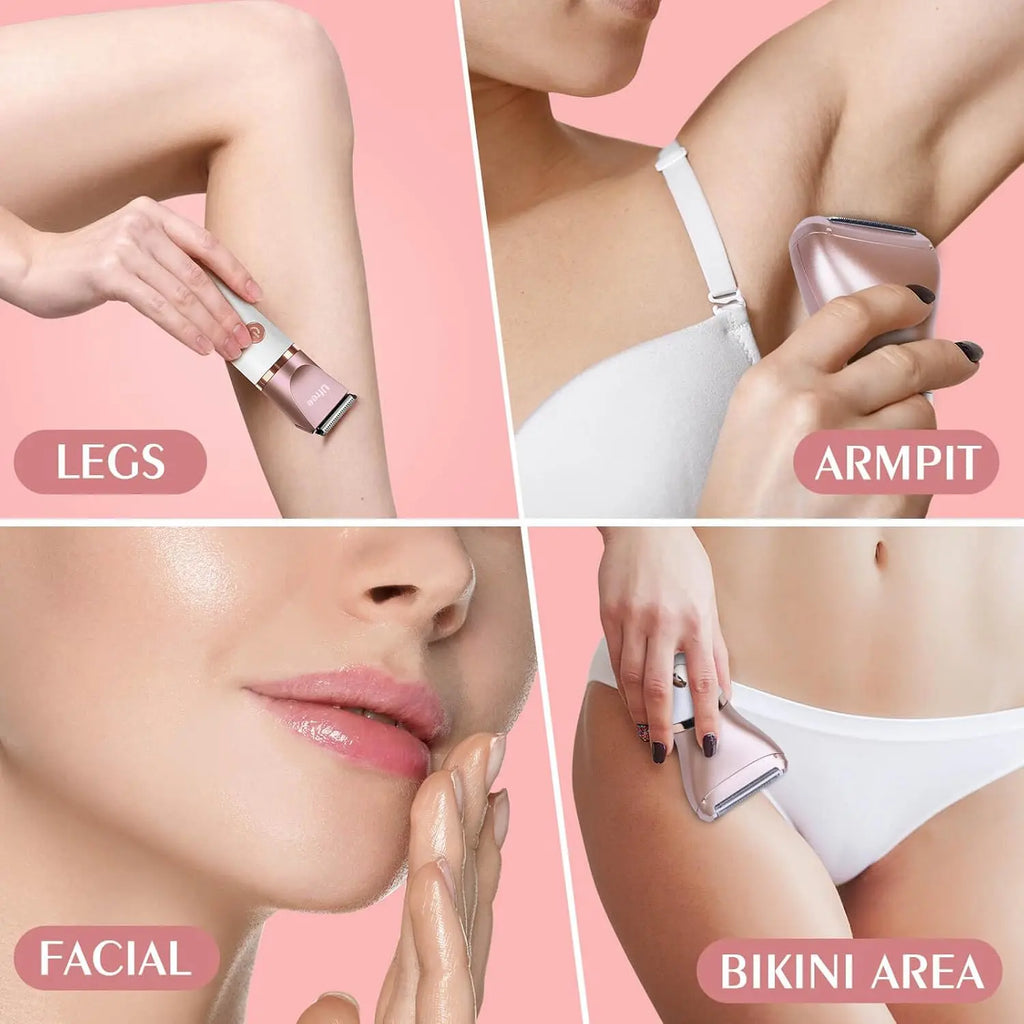 Ufree Bikini Trimmer for Women, Electric Razors Shaver for Face Body Pubic, Wet & Dry Use Grooming Kit, Gentle Hair Removal, 3 in 1 Waterproof and Cordless Hair Trimmer, USB Recharge, Gold