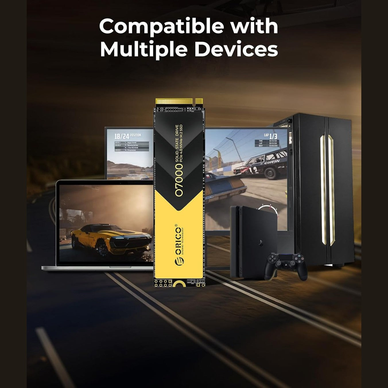 ORICO O7000 SSD with Heatsink, 2TB SLC Cache 3D TLC NAND PCIe 4.0 NVMe Gen4 M.2 2280 Internal Solid State Drive, Up to 7000MB/s, Compatible with PS5, Storage for PC, Desktop and Laptops