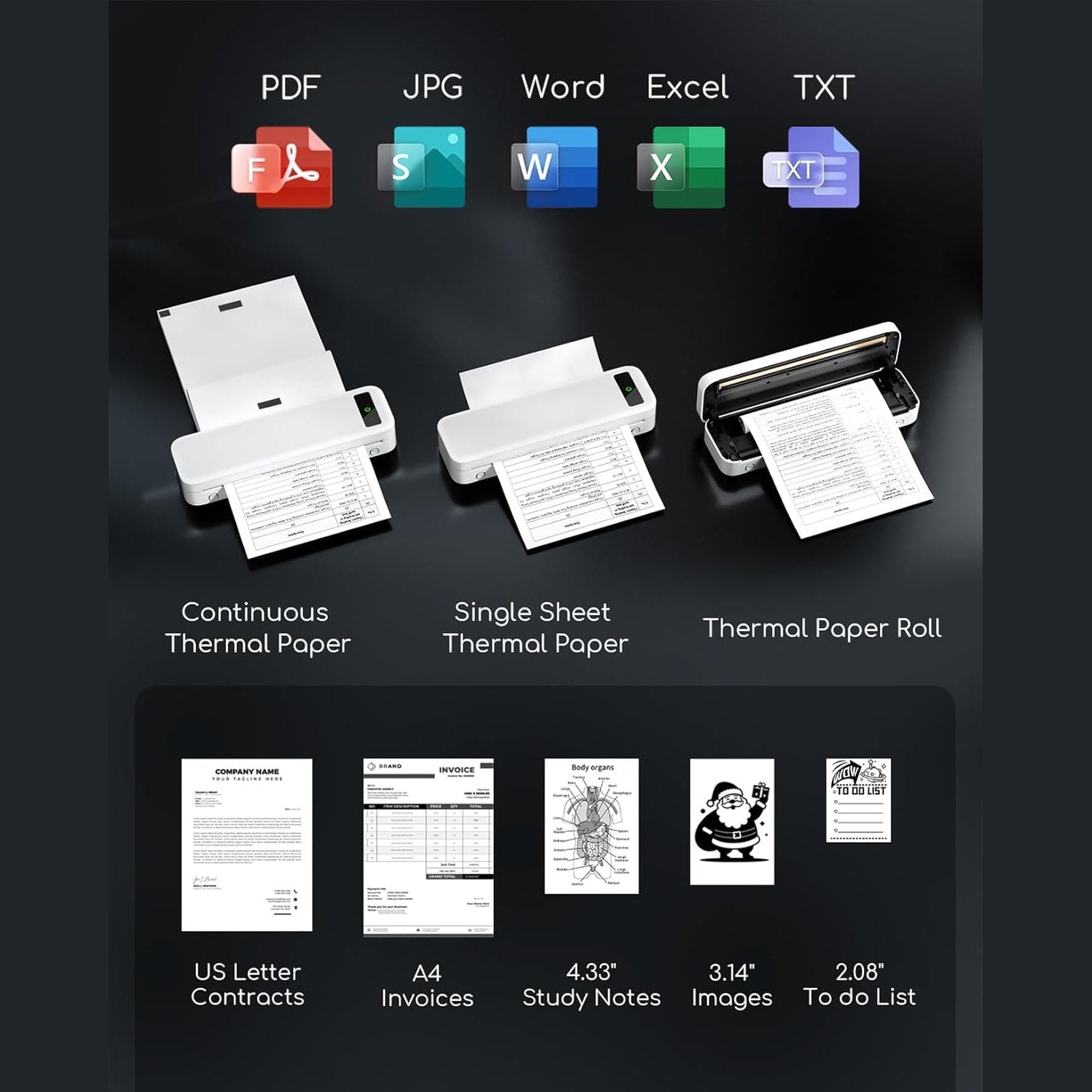 TATTMUSE Portable Printers Wireless for Travel, Inkless Thermal Printer, White