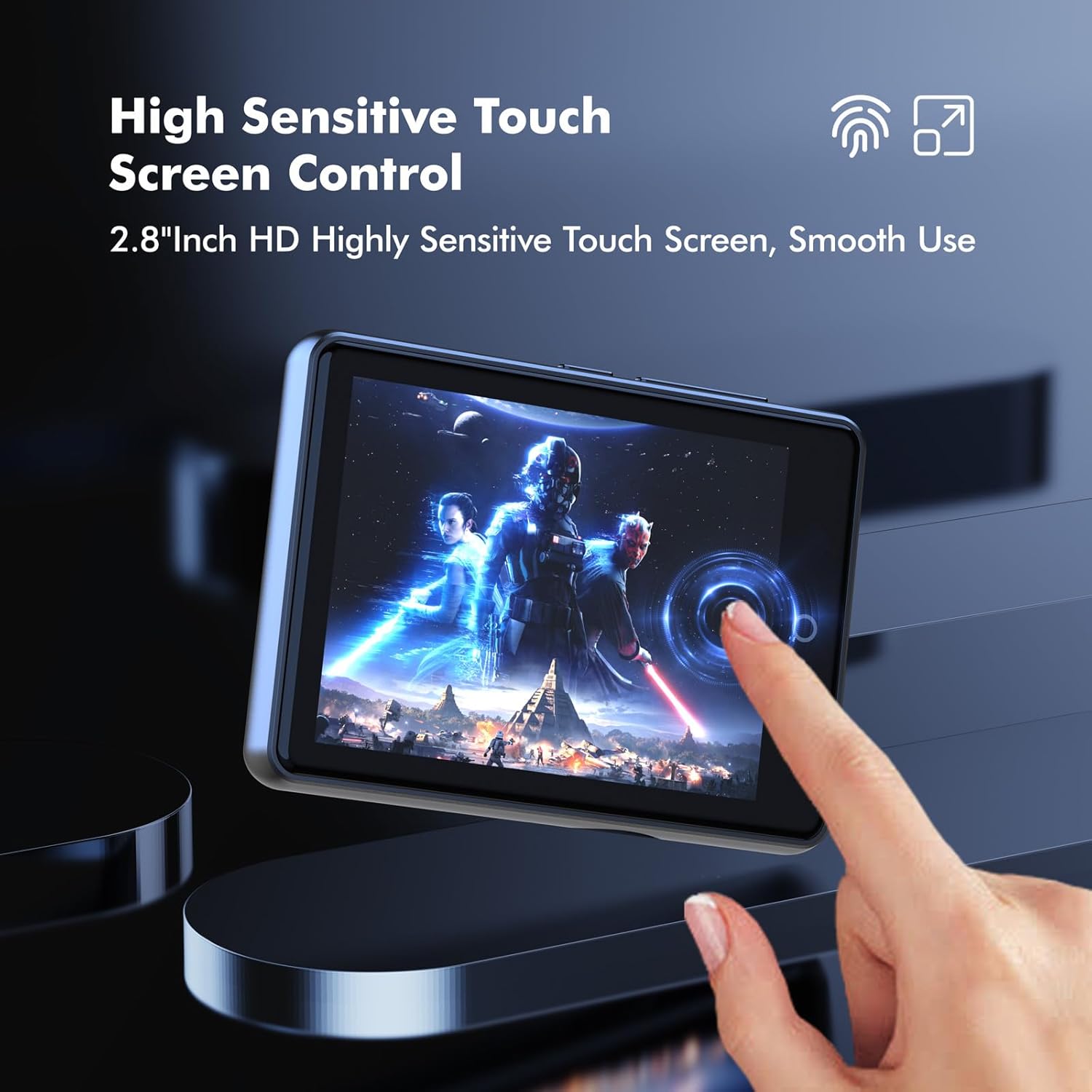 64GB Bluetooth 5.3 MP3 Player, Children's Portable Music Player 2.8 Inch Touch Screen with Voice Recorder, FM Radio, Pedometer, Folder, Random Play, Support 128GB Micro SD Card