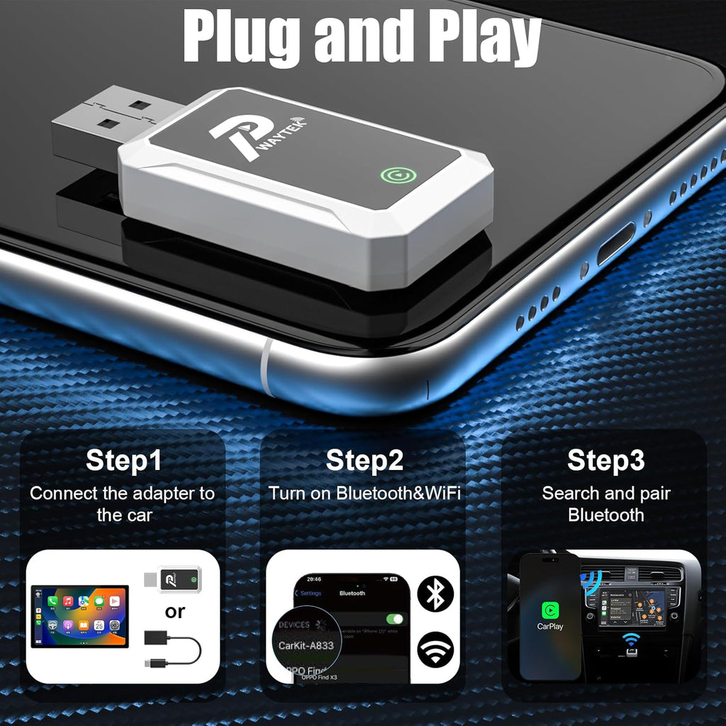 PWAYTEK Wireless CarPlay Adapter 2025 for iPhone – Convert Wired to Wireless CarPlay, 5GHz WiFi & Bluetooth 5.0, Plug & Play, Auto-Connect, Compatible with Cars 2016+ & iOS 10+