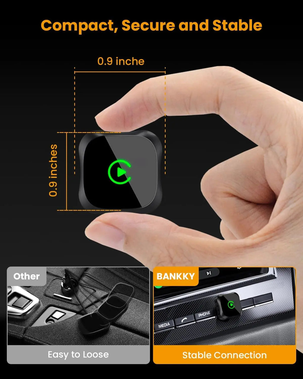 Wireless CarPlay Adapter for Iphone & Android - Converts Wired to Carplay Wireless Adapter, Mini USB Apple Car Play, Plug and Play, Fast Stable Connection, Dongle for Car Stereo