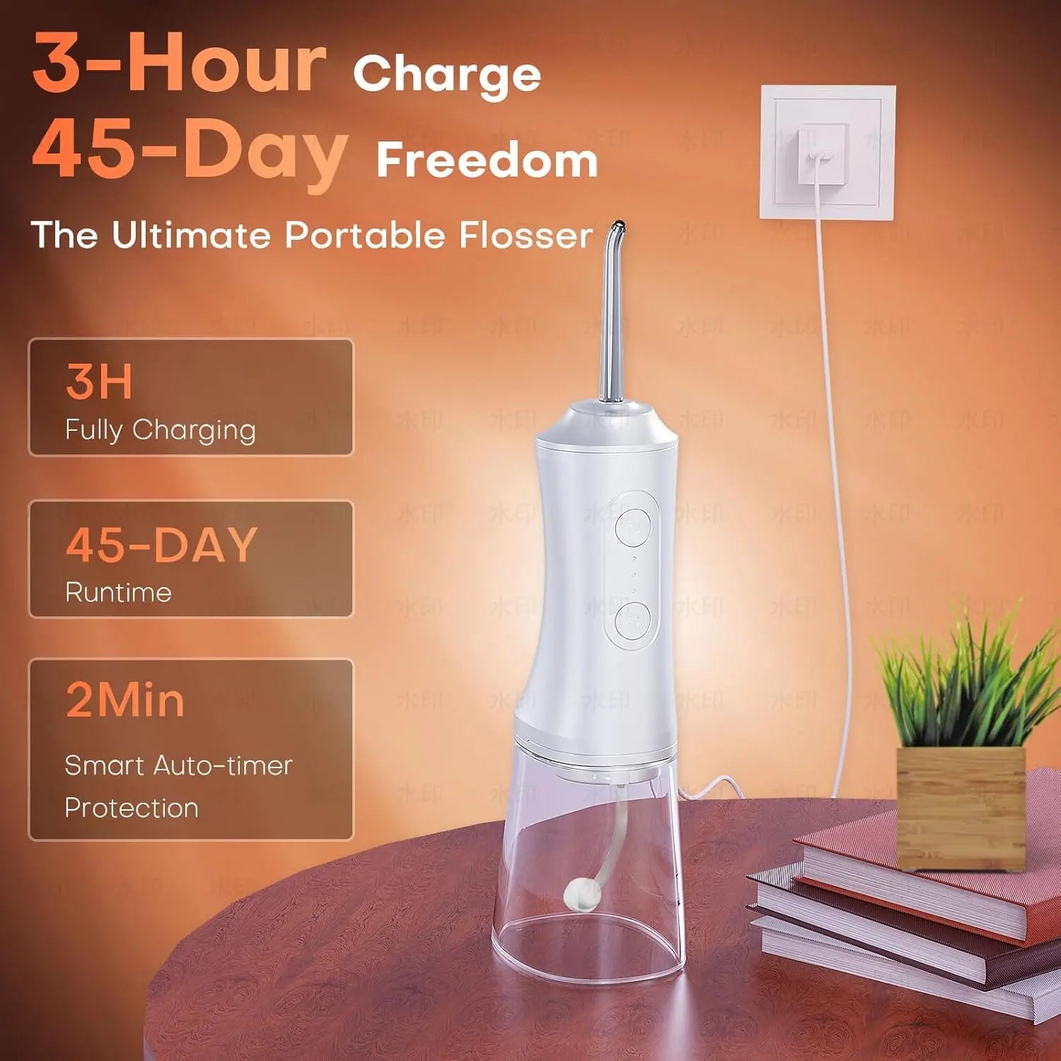 Water Dental Flosser - Portable Cordless Oral Irrigator 300ML, Rechargeable IPX7 Waterproof Irrigation Cleaner for Teeth Cleaning & Flossing, Travel & Home Use