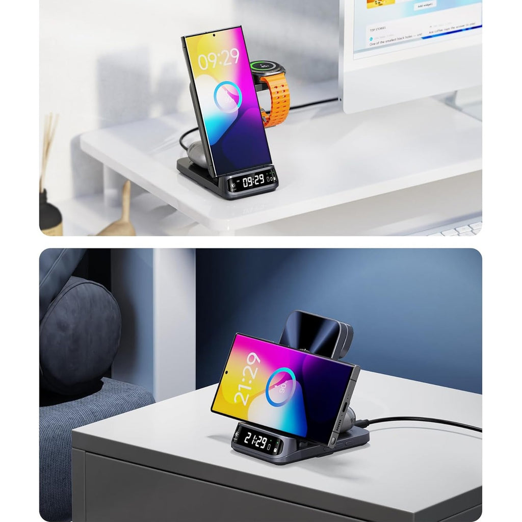 Wireless Charging Station for Samsung, 3 in 1 Wireless Charger for Samsung S25/S24/S23/Z Flip/Z Fold, for Galaxy Watch 8 Classic/8/Ultra/7/FE/6/5, SwanScout 708S (NO Adapter)