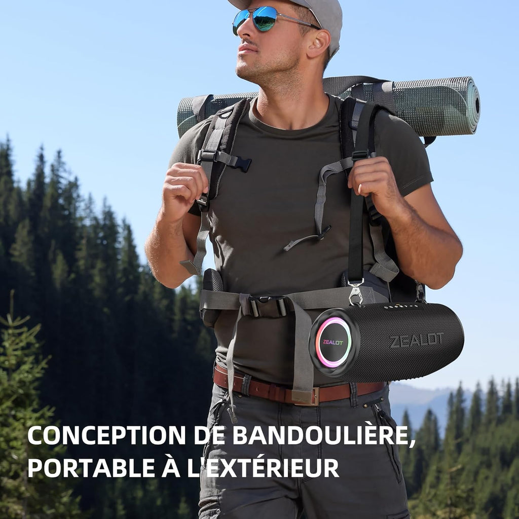 ZEALOT Bluetooth Speaker, 80W Bluetooth Speaker with Boost Bass, Waterproof IPX6, LED Light, Power Bank, Bluetooth 5.2, Outdoor, Camping Bluetooth Speaker