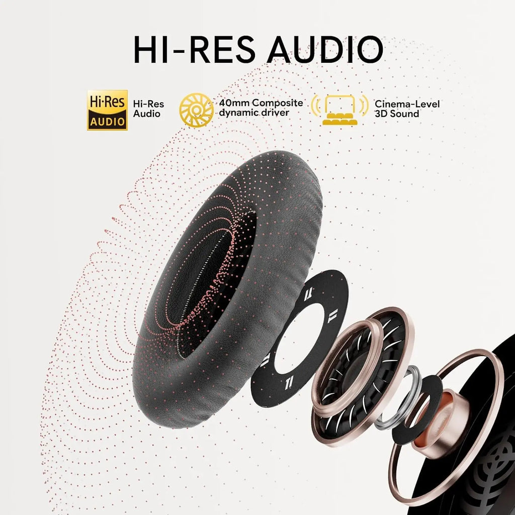 QCY H3 Wireless Bluetooth 5.4 Headphones with Hybrid Active Noise Cancellation, Hi-Res Audio, 60 Hours Playtime, Foldable Over Ear Headphones Compatible with iOS/Android