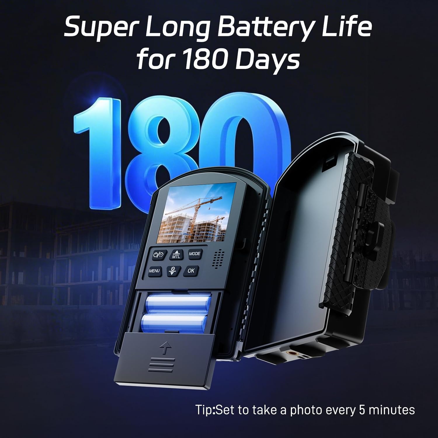 1080P FHD Time Lapse Camera for Outdoor Construction Sites, Perfect for Recording Works, 180 Days Standby, 110° Wide Angle, 2.4 Inch LCD Screen IP66 Waterproof, Multiple Modes, 32GB TF Card Included