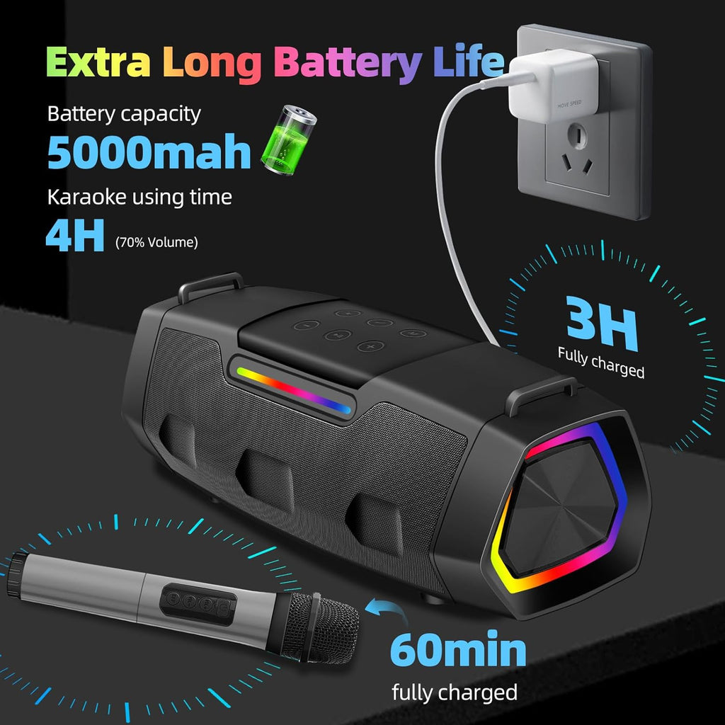 LENND Karaoke Speaker with Microphone,Karaoke Machine for Adults & Kids with Lights,Portable Bluetooth 5.1 Speaker,Karaoke Microphone Supports AUX USB TF for Outdoor Home Travel Party