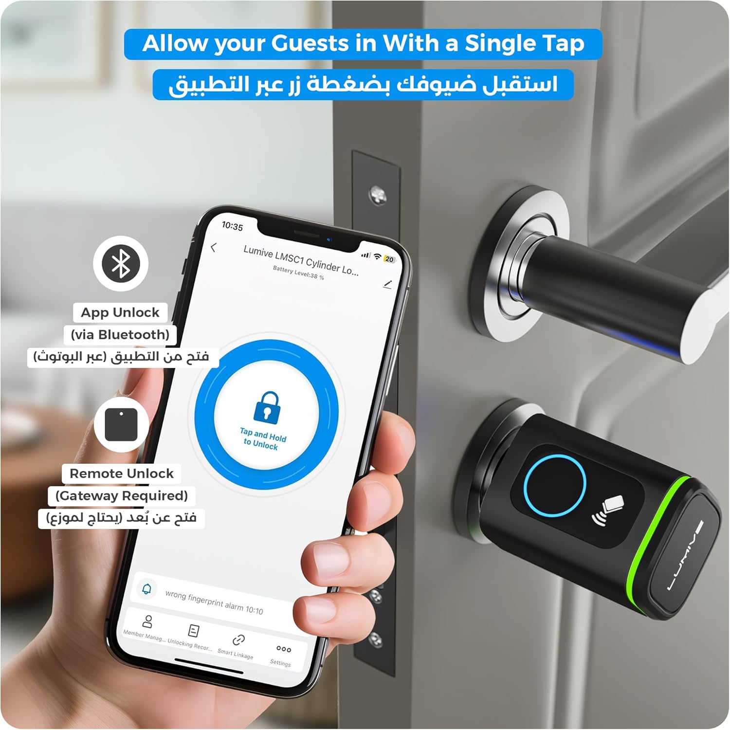Lumive Smart Door Lock, Fingerprint Door Lock, Bluetooth App Unlock,2 Keys,2 RFID Cards,Fixed Cylinder, Black [Battery Included] (60mm Smart Cylinder)