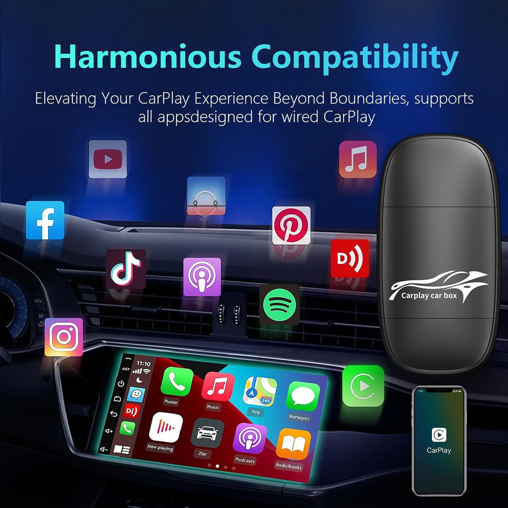 Wireless Carplay Adapter, 2025 Upgrade Converts Wired to Wireless Adapter for iPhone, Wireless Control Plug & Play Carplay for 2017+ Cars and for Apple iPhone iOS 10+