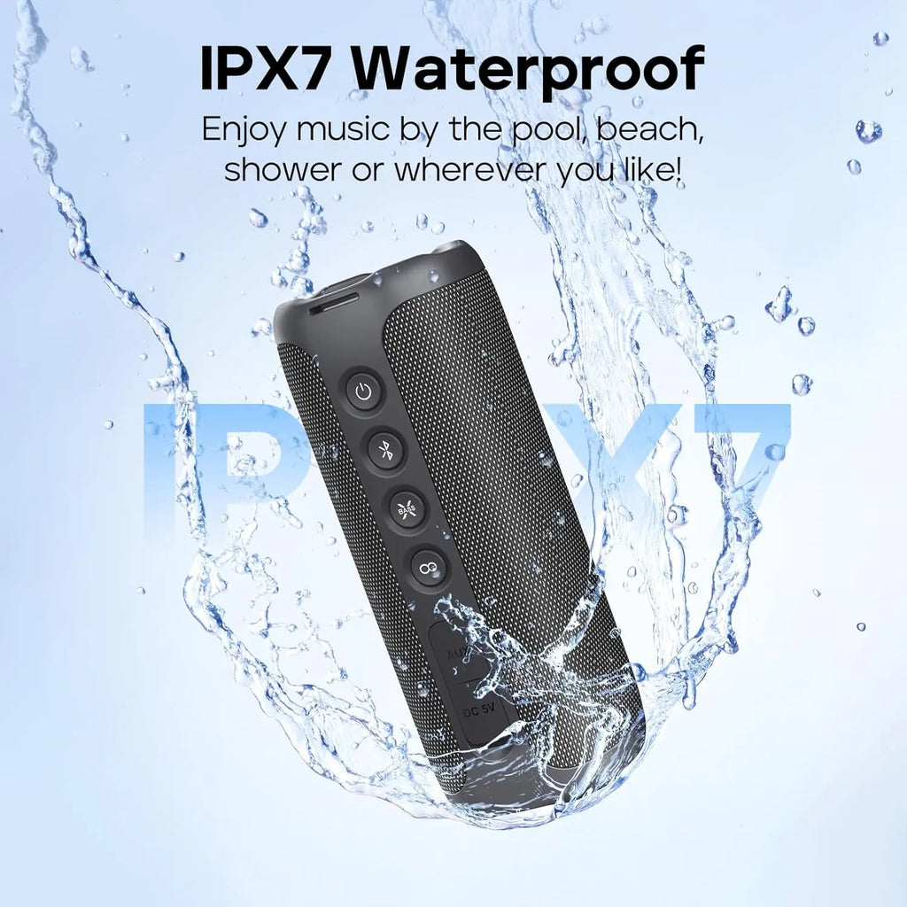 Tribit StormBox black waterproof Bluetooth speaker with IPX7 rating for pool and beach use