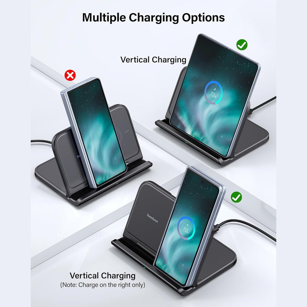 SwanScout Wireless Charger for Samsung Z Fold, Foldable Charging Station for Galaxy Z Fold 5/ Z Fold 4/ Z Fold 3, Samsung Wireless Phone Charger Stand for Z Fold/Z Flip Series (No Adapter)