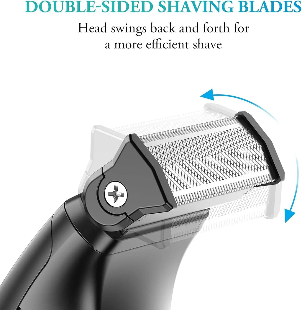 Body Hair Trimmer for Men - 6.0 Upgraded Groin & Pubic Hair Trimmer, 2-in-1 Professional Dual-Head Body Shaver IPX6 Waterproof Wet/Dry Use Rechargeable Versatile Ball Shaver (Black)