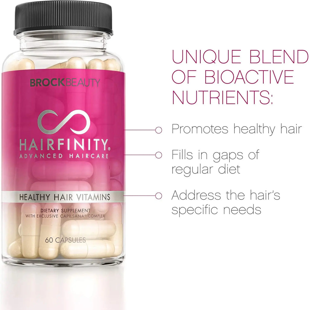 Hairfinity unique blend bioactive nutrients bottle promoting healthy hair filling diet gaps