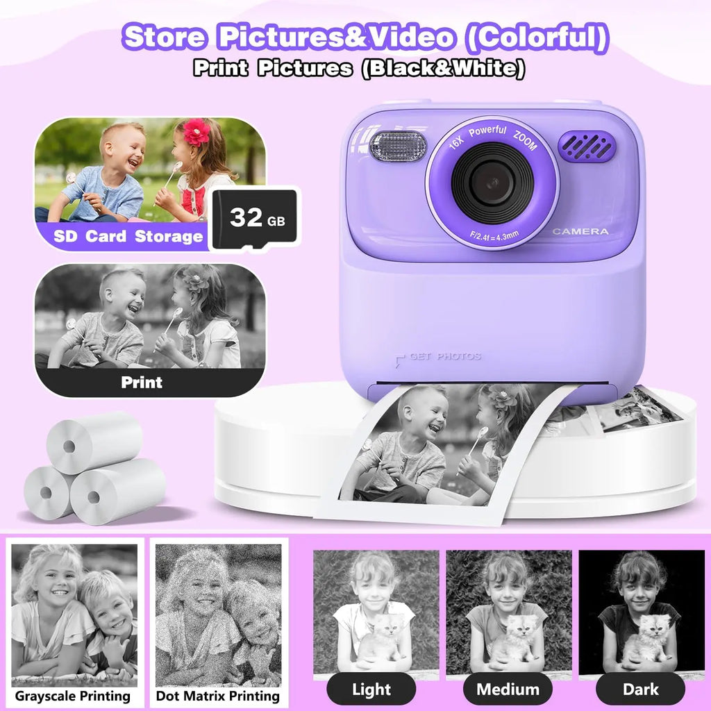 Masterbee Instant Camera, Kids Gift, 3-12 Years, Purple