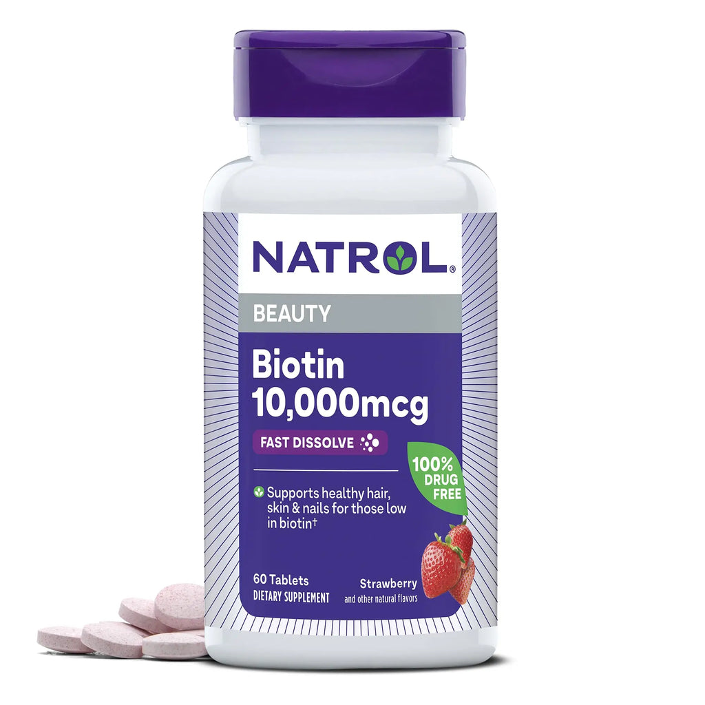 Natrol Beauty Biotin 10,000mcg Vitamins for Beauty, 100 Tablets, 100 Day Supply