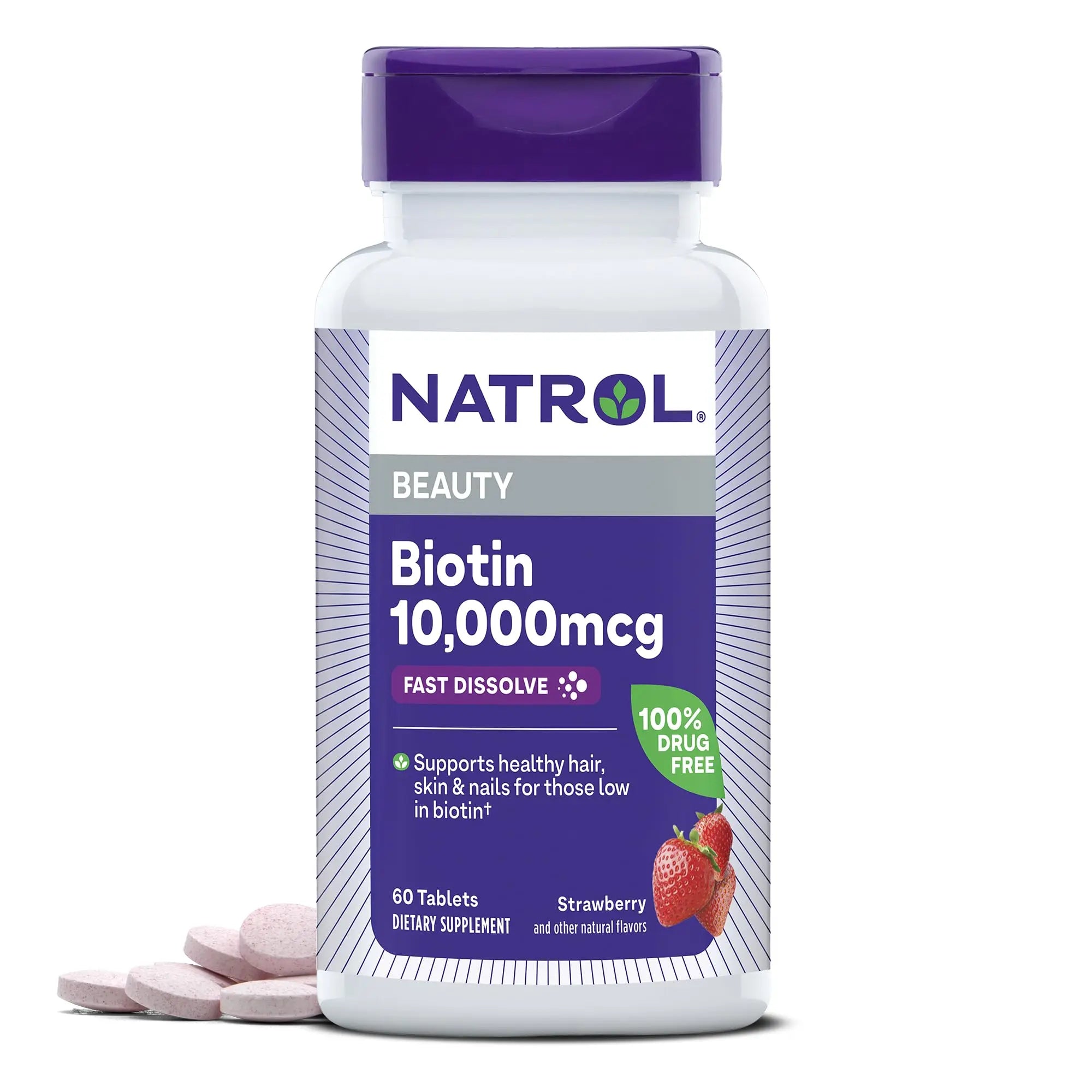 Natrol Beauty Biotin 10,000mcg Vitamins for Beauty, 100 Tablets, 100 Day Supply