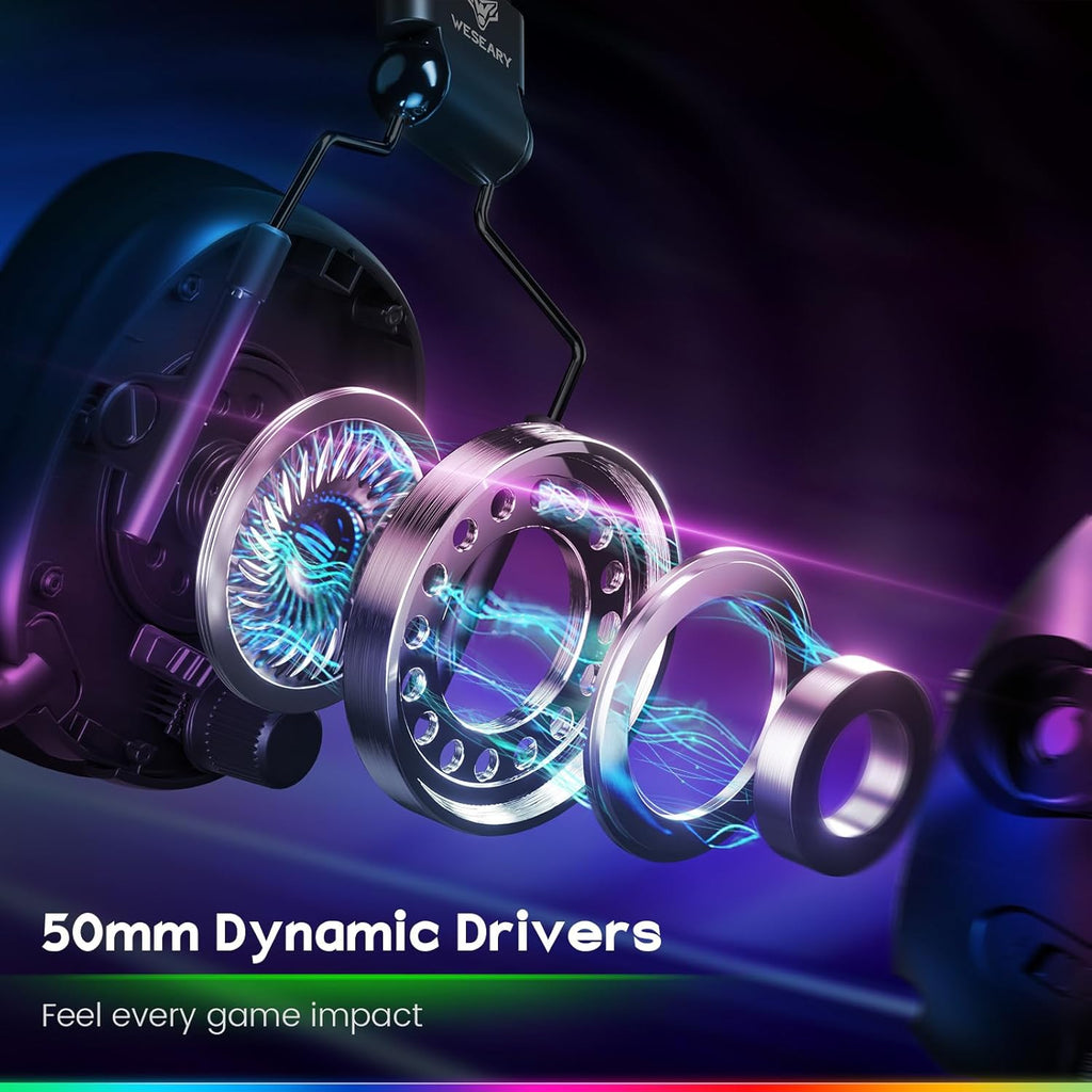 WESEARY WG2 Wireless Gaming Headsets with Microphone for PS5, PS4, PC, Switch, Mac, Crystal Stereo Bluetooth Headphones, PS5 Headset Wireless 2.4GHz with Lossless Audio, 50 Hr Battery, Cool RGB