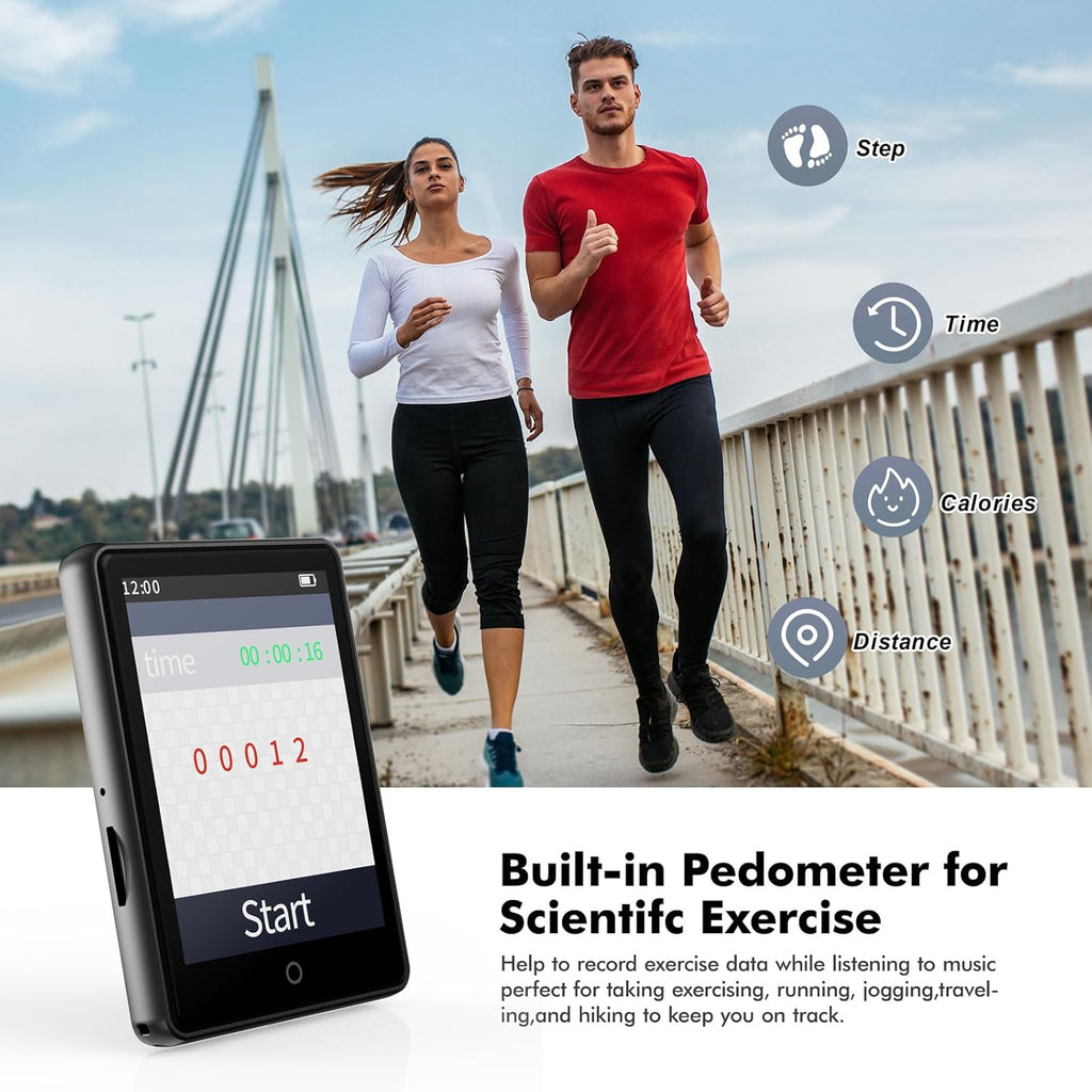 64GB Bluetooth 5.3 MP3 Player, Children's Portable Music Player 2.8 Inch Touch Screen with Voice Recorder, FM Radio, Pedometer, Folder, Random Play, Support 128GB Micro SD Card