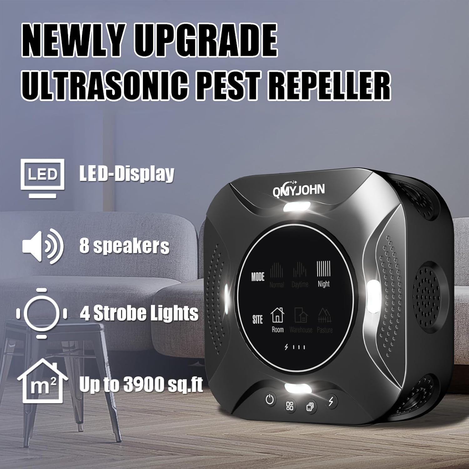 LED Display-ultrasonic pest Repeller Indoor,Multi-Mode Variable Frequency,with LED Strobe Light,Squirrel Repellent for House,Prevent Adaptation.Suitable for Houses,attics,garages,etc.