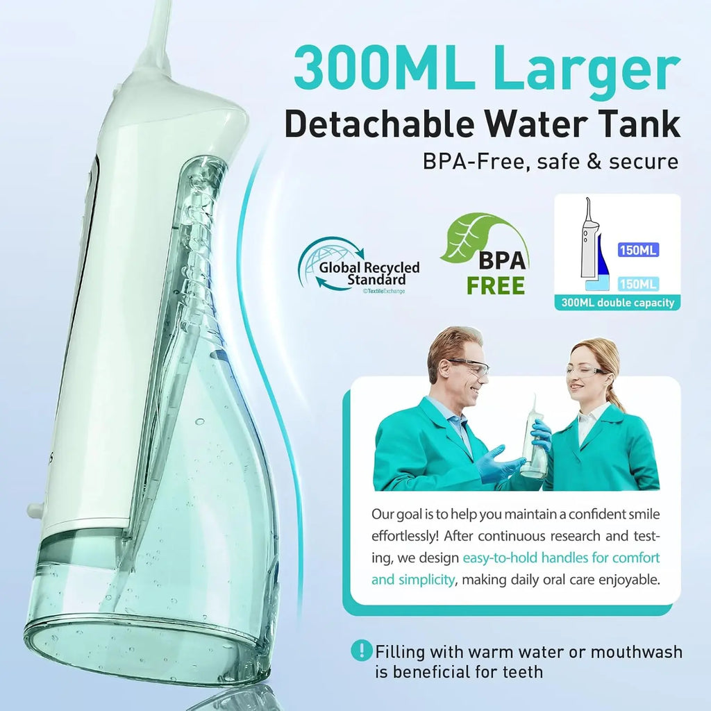 COSLUS Water Dental Flosser Teeth Pick: Portable Cordless Oral Irrigator 300ML Rechargeable Travel Irrigation Cleaner IPX7 Waterproof Electric Flossing Machine for Teeth Cleaning C20(F5020E) Green