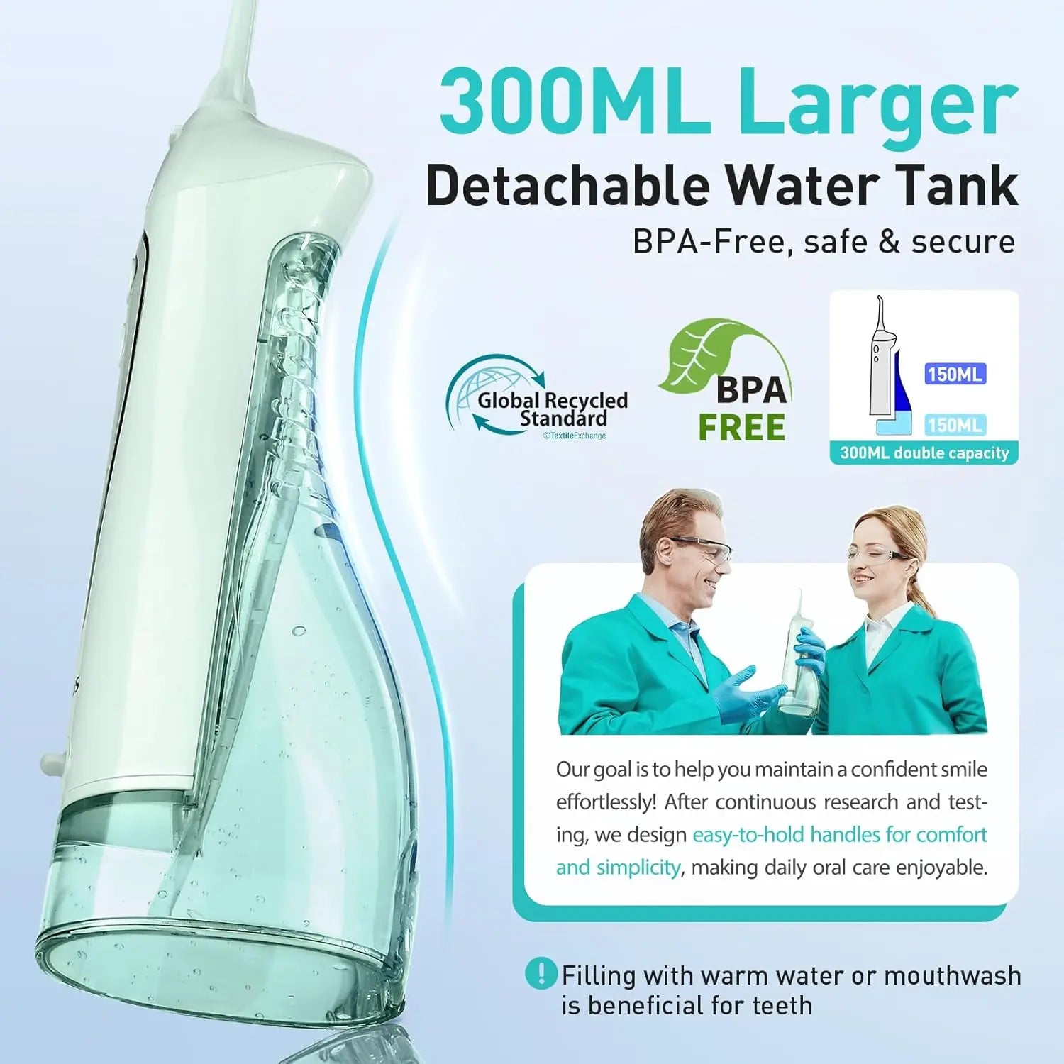 COSLUS Water Dental Flosser Teeth Pick: Portable Cordless Oral Irrigator 300ML Rechargeable Travel Irrigation Cleaner IPX7 Waterproof Electric Flossing Machine for Teeth Cleaning C20(F5020E) Green
