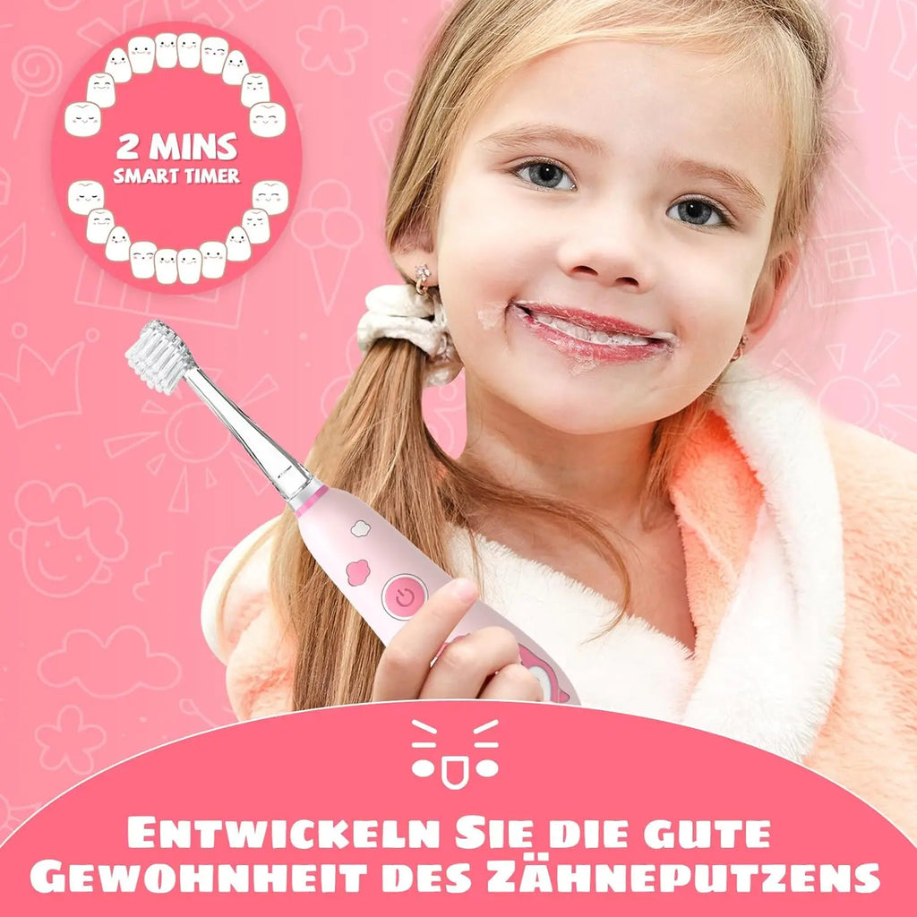 Teeteck SG2139 Electric Toothbrush for Children - Sonic Toothbrush Baby 1-6 Years with Rainbow LED Light, with 2 Brush Heads, Magnetic USB Charging Cable, IPX7 Waterproof, Pink