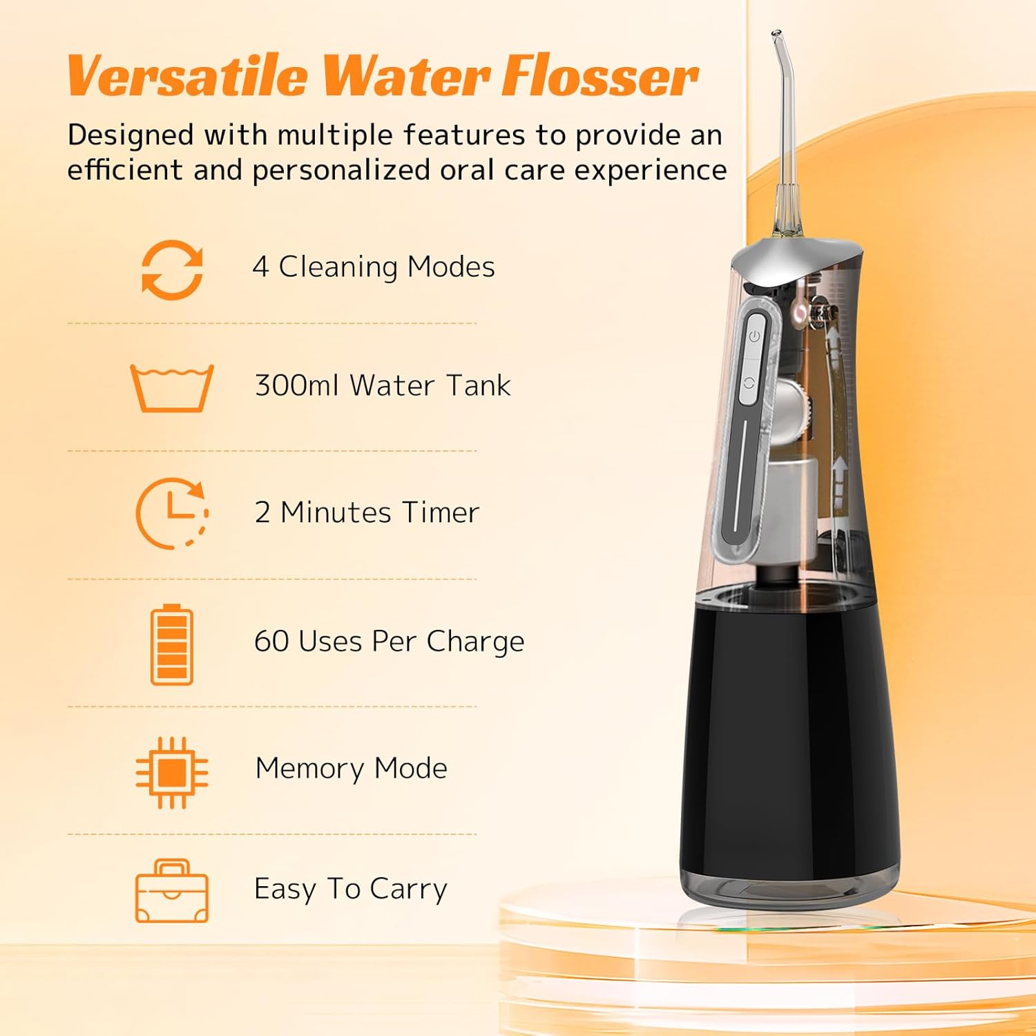FlossJet Water Dental Flosser for Teeth Cordless with 300ML 4 Cleaning Modes 5 Jet Tips Portable Oral Irrigator USB-Powered Electric Flosser IPX7 Waterproof Irrigator Dental for Home and Travel Black