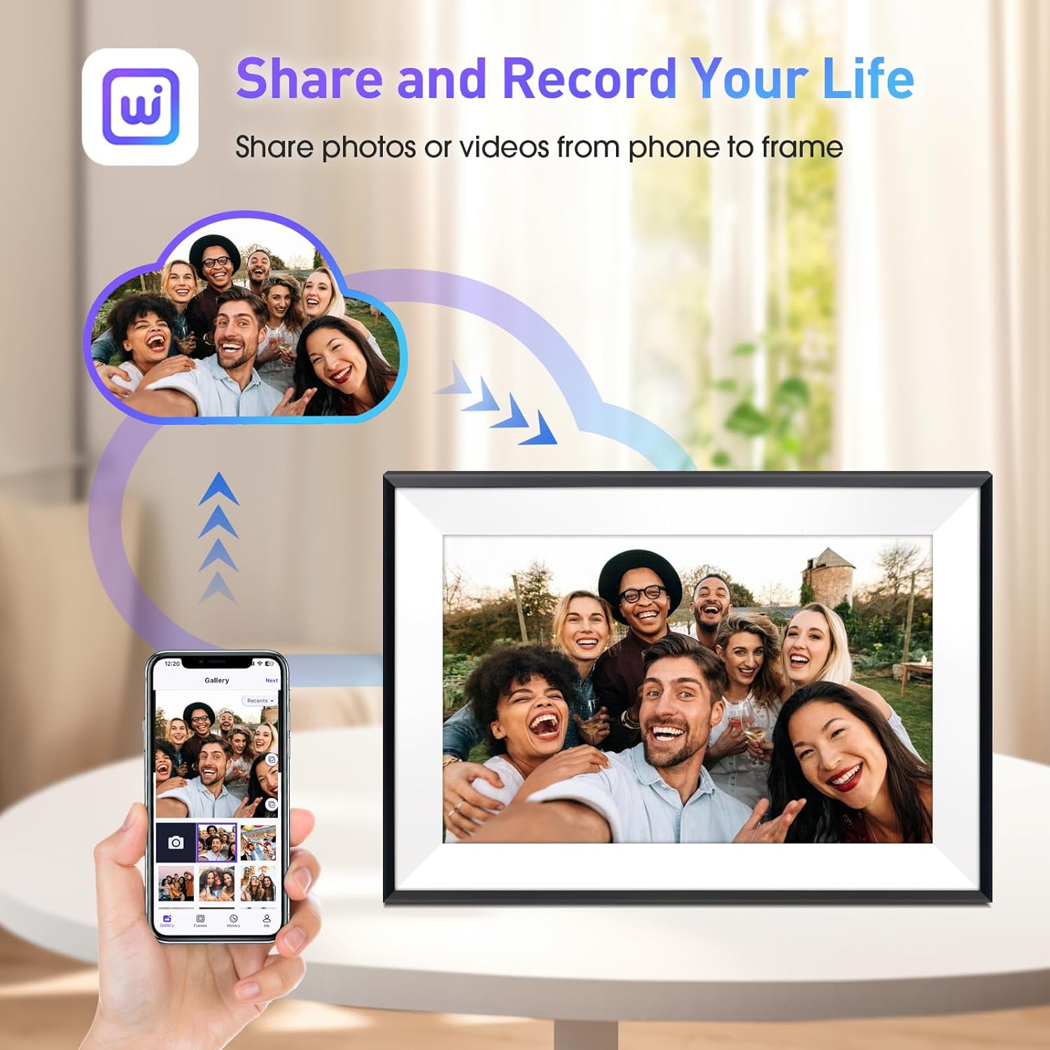 10.1" Digital Picture Frame,1280x800 HD IPS Touch Screen Photo Frame Electronic, 32GB Memory,Auto-Rotate, Wall Mounted, Easy Setup，Send Photos/Videos from Phone Instantly via Uhale App, White