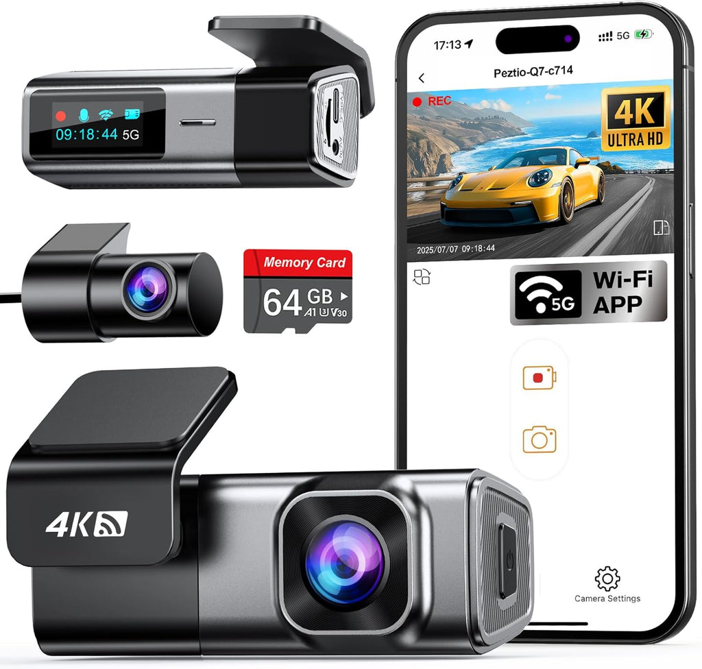Navycrest 5G WiFi Dash Cam Front and Rear with 64GB Card, Dash Camera for Cars 2.5K/1440p Front and 1080P Rear, Dashcams for Cars Loop Recording, Gravity Sensor, 24Hours Parking Mode, Silver