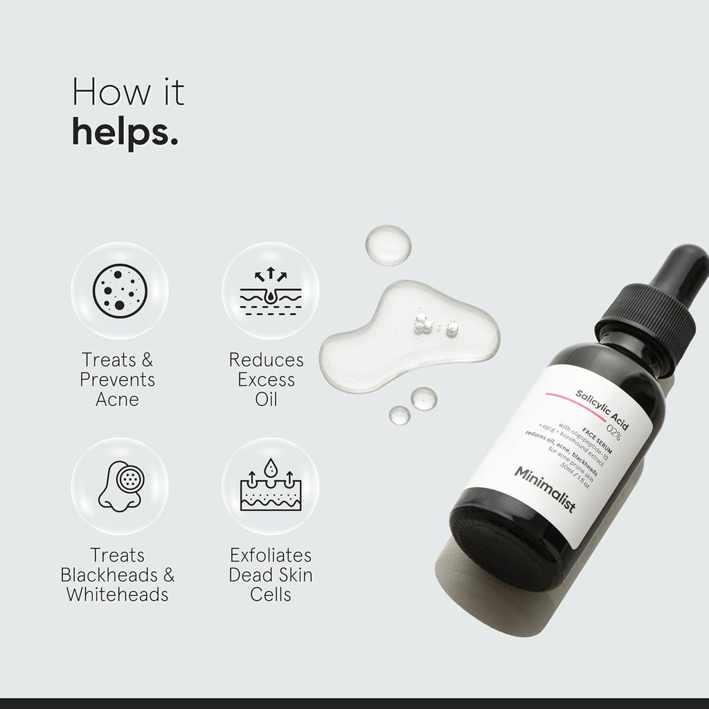 Minimalist 2% Salicylic Acid Serum For Oily Skin | Helps With Open Pores, Breakouts, Blackheads & Bumpy Texture | BHA Based Exfoliant for Oily Skin | 30ml