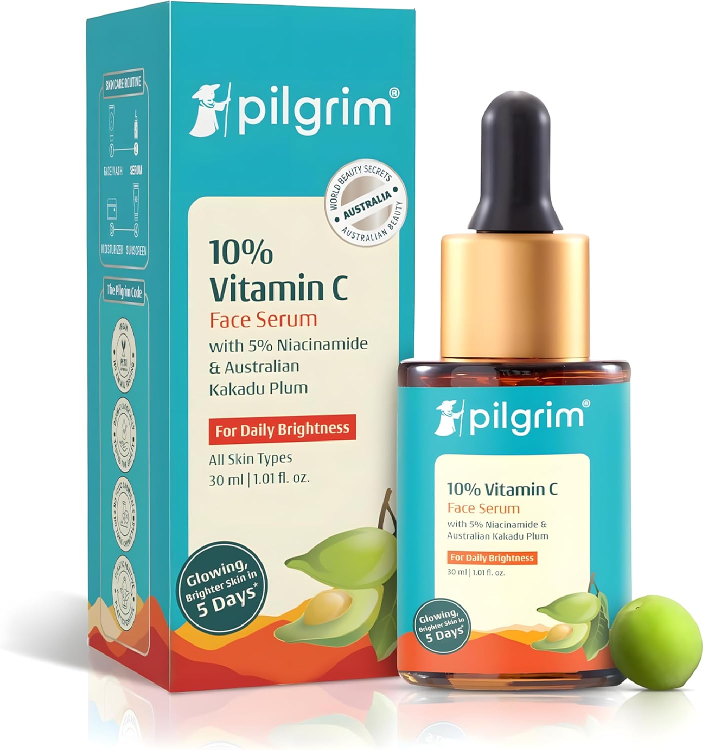 Pilgrim 10% Vitamin C Face Serum For Daily Brightness 30 ml | Face serum for glowing skin | Reduces Dark Spots & Evens Skin Tone | Fragrance Free | For Men and Women | All Skin Types |