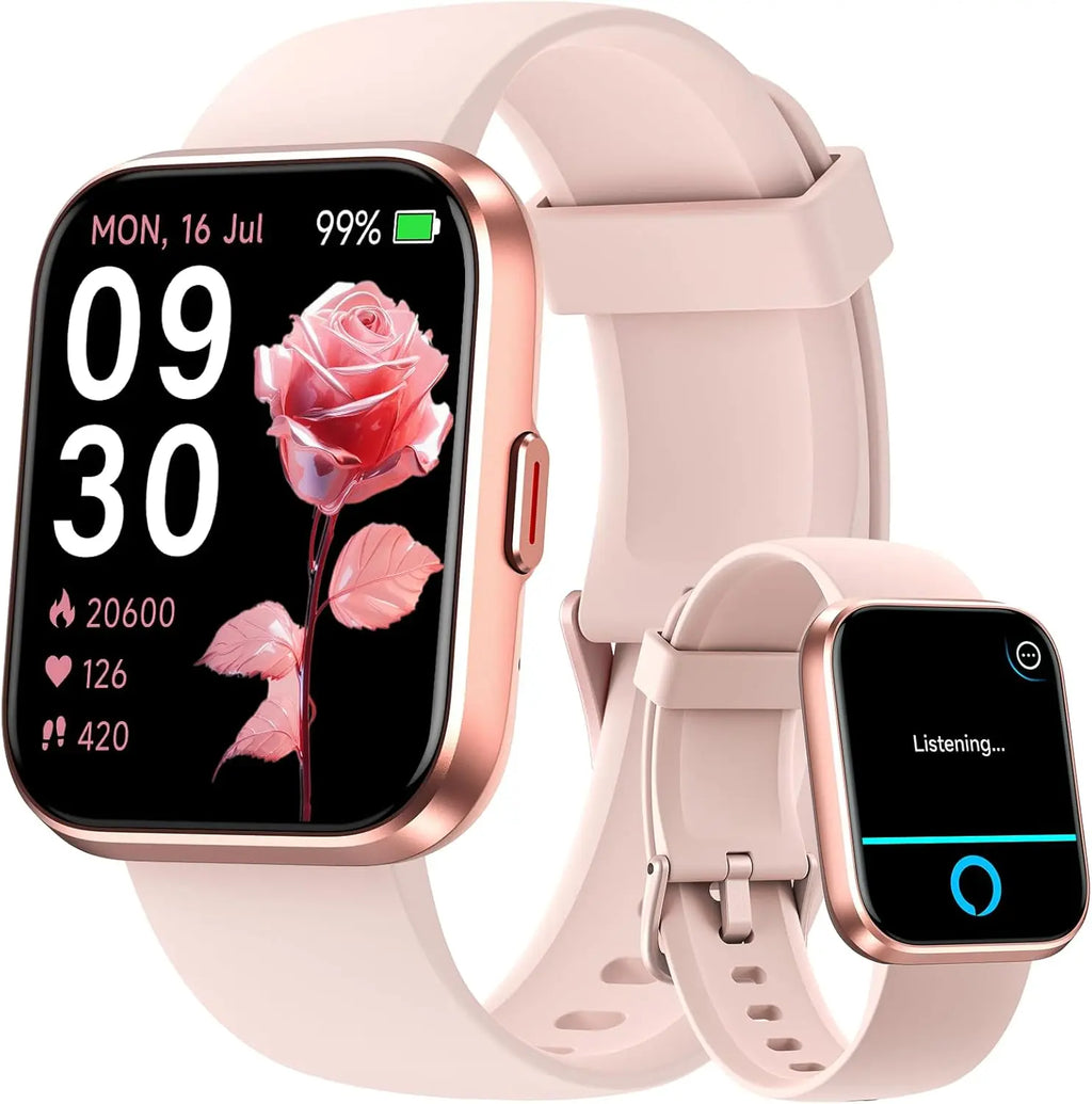Smart Watch for Women(Answer/Make Call), Alexa Built-in 1.8" Touch Screen Fitness Watch with SpO2 Heart Rate Sleep Monitor, 100+ Sports IP68 Waterproof Step Counter Ladies Smartwatch for iOS Android