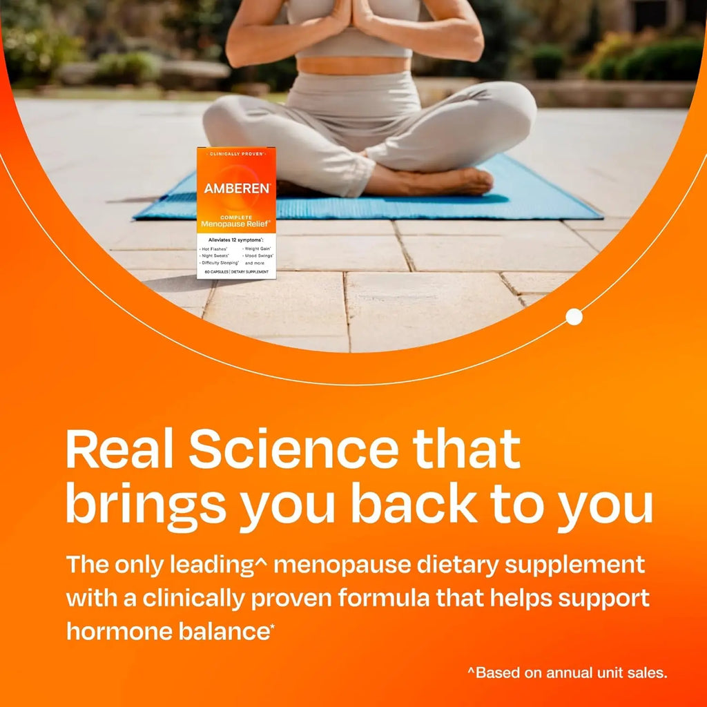 Amberen Menopause Supplement for Women, 60 Capsules, Clinically Proven, Helps Support Hormone Balance, Helps Relieve 12 Menopause Symptoms: Hot Flashes, Night Sweats, Mood Swings and More