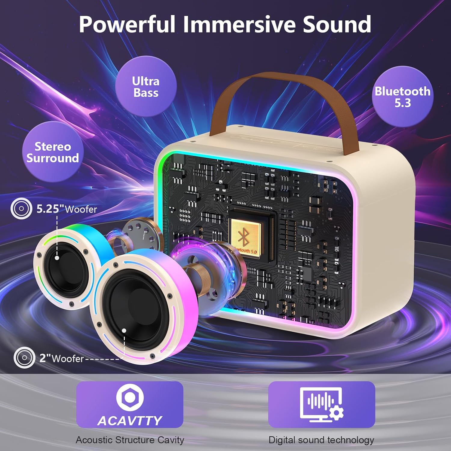 JYX Karaoke Machine with 2 Microphones for Kids & Adults, LED Lights and Magic Sound, Portable Wireless Bluetooth Speaker Supports Home Party / Outdoor / Gifts / Decorations