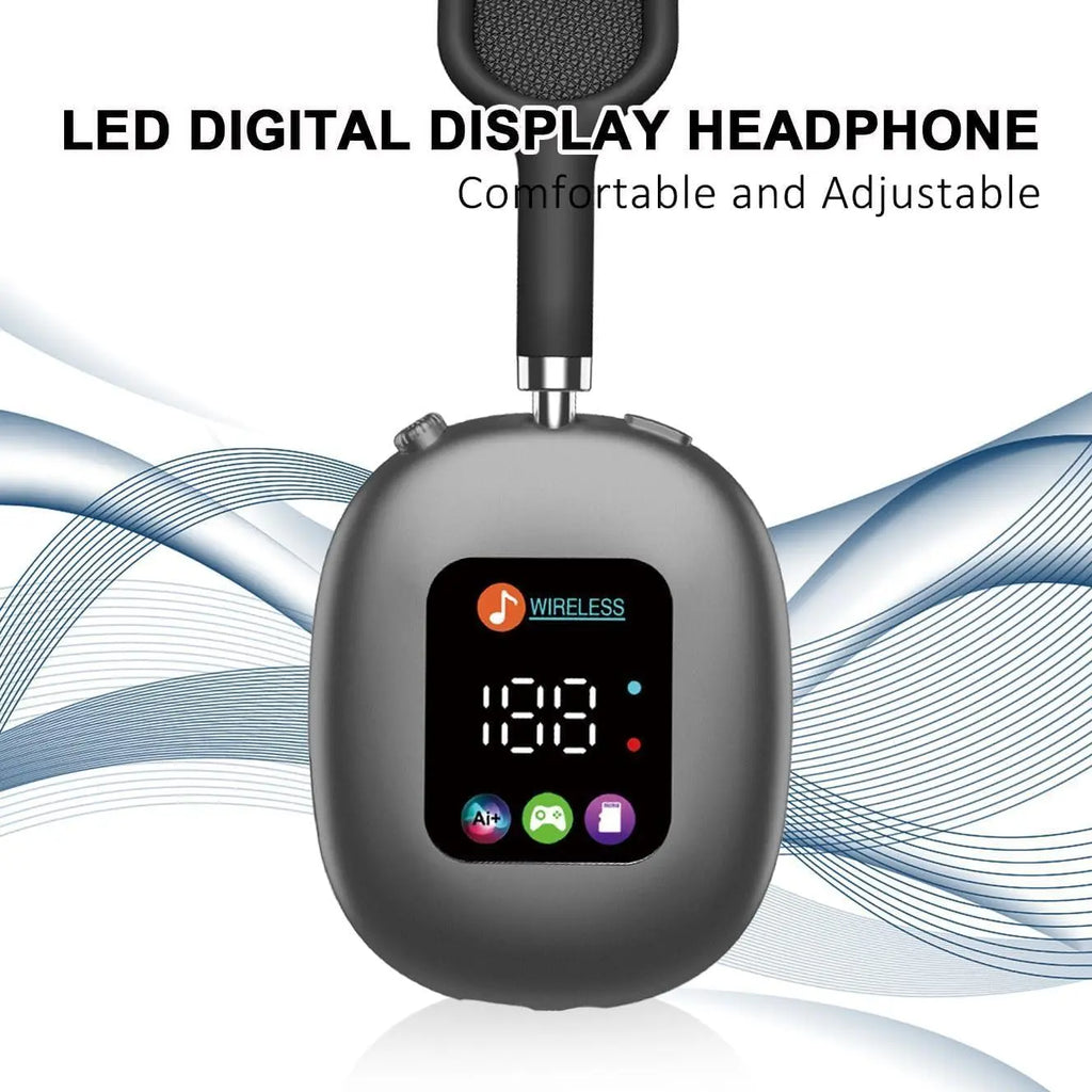 Over Head Headphones Wireless Bluetooth Earphones with LED Digital Display, Lightweight Headset, Deep Bass for Home Office Cellphone PC Ect