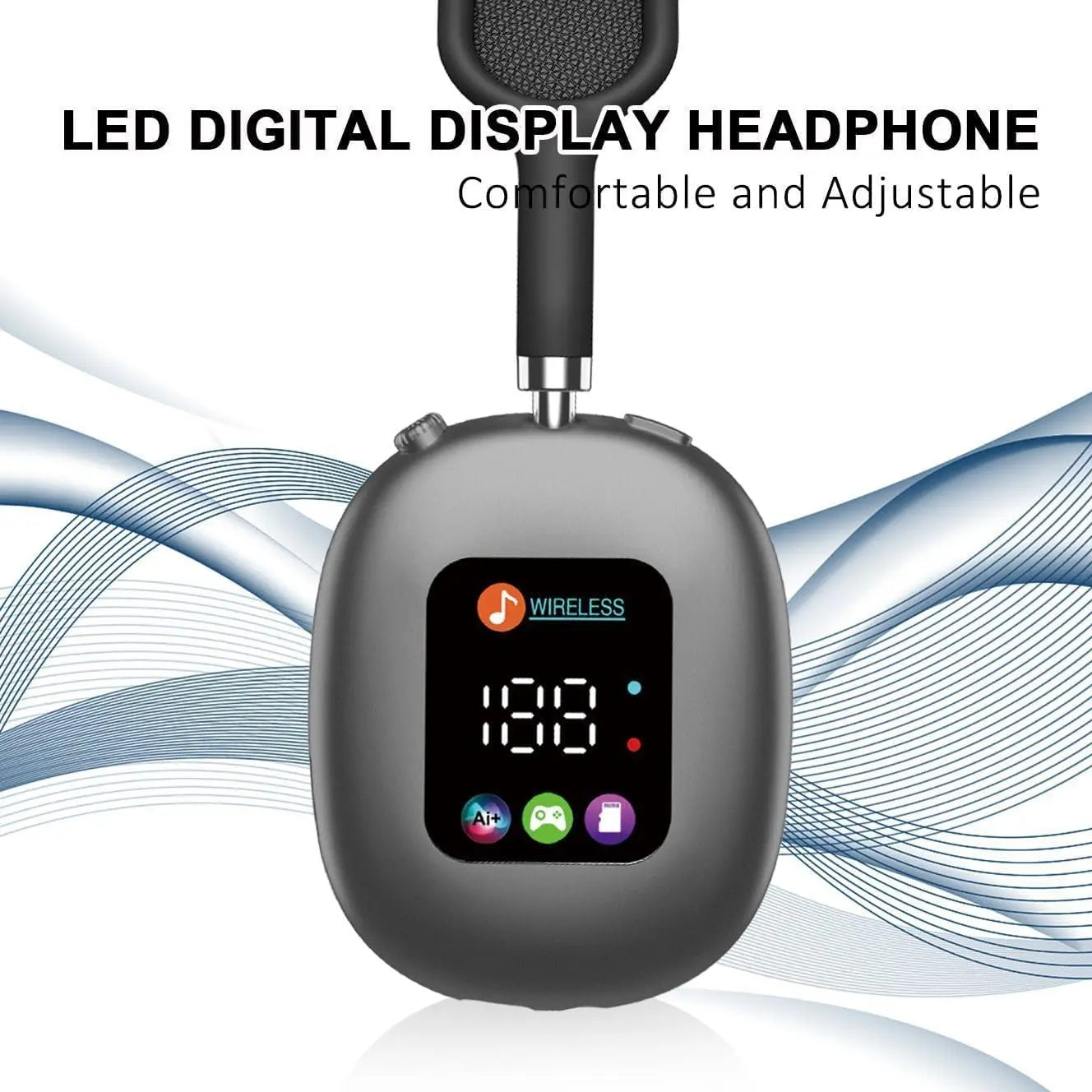 Over Head Headphones Wireless Bluetooth Earphones with LED Digital Display, Lightweight Headset, Deep Bass for Home Office Cellphone PC Ect