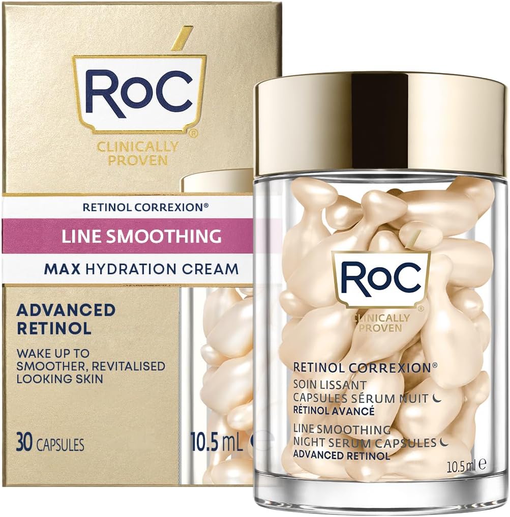 RoC - Retinol Correxion Line Smoothing Night Serum Capsules - Daily Anti-Aging Skin Care Treatment - Firming Moisturiser - 30-Piece