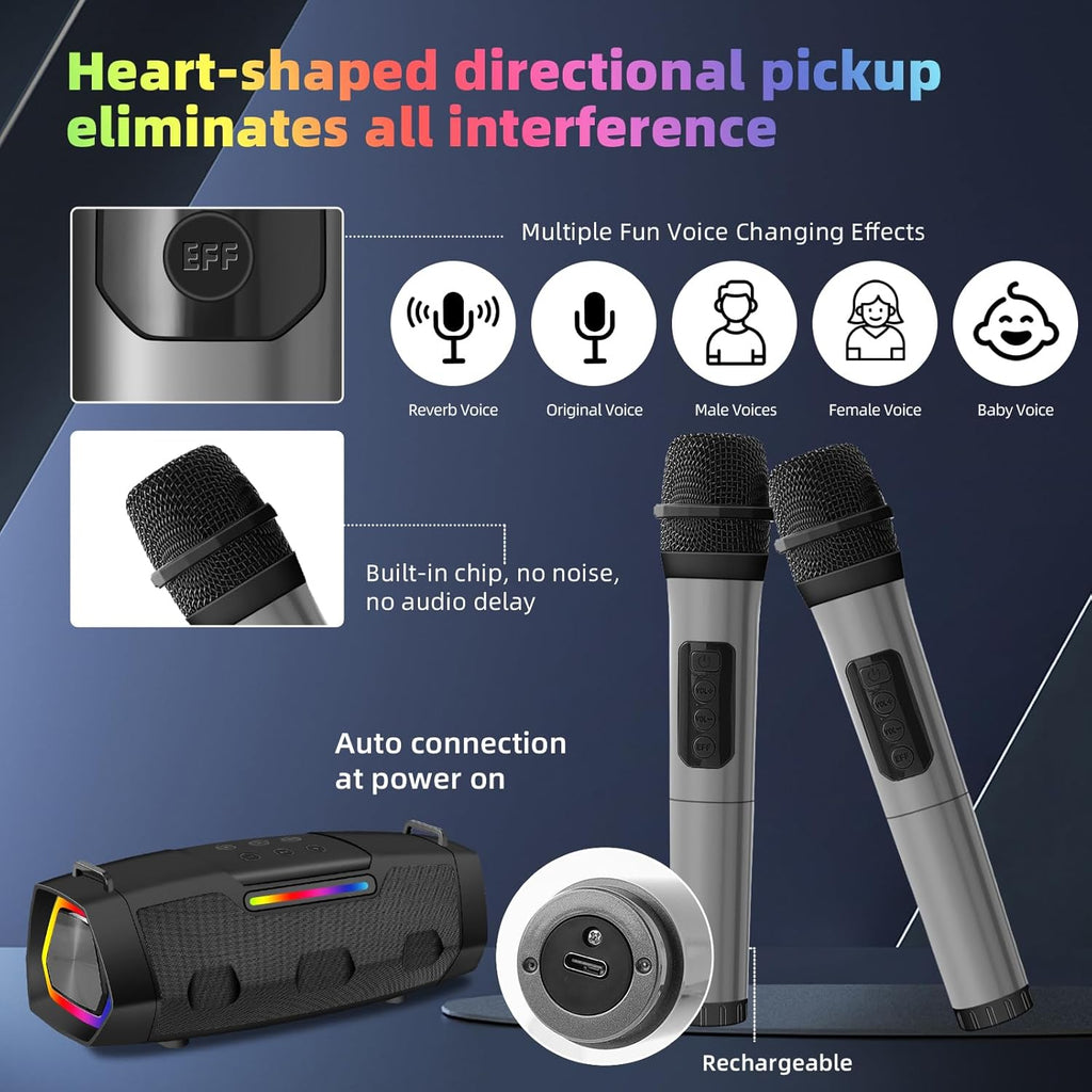 LENND Karaoke Speaker with Microphone,Karaoke Machine for Adults & Kids with Lights,Portable Bluetooth 5.1 Speaker,Karaoke Microphone Supports AUX USB TF for Outdoor Home Travel Party