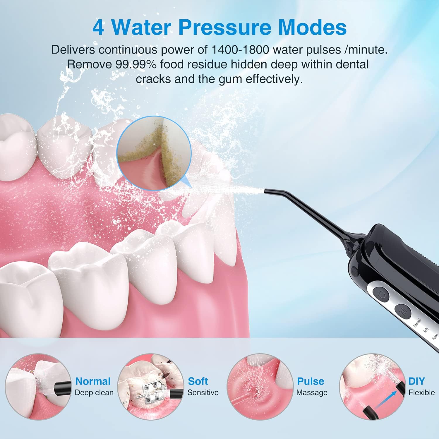 INSMART Cordless Water Flosser Teeth Cleaner, INSMART Professional 300ML Tank DIY Mode USB Rechargable Dental Oral Irrigator for Home and Travel, IPX7 Waterproof 3 Modes Water Flosser for Oral Care