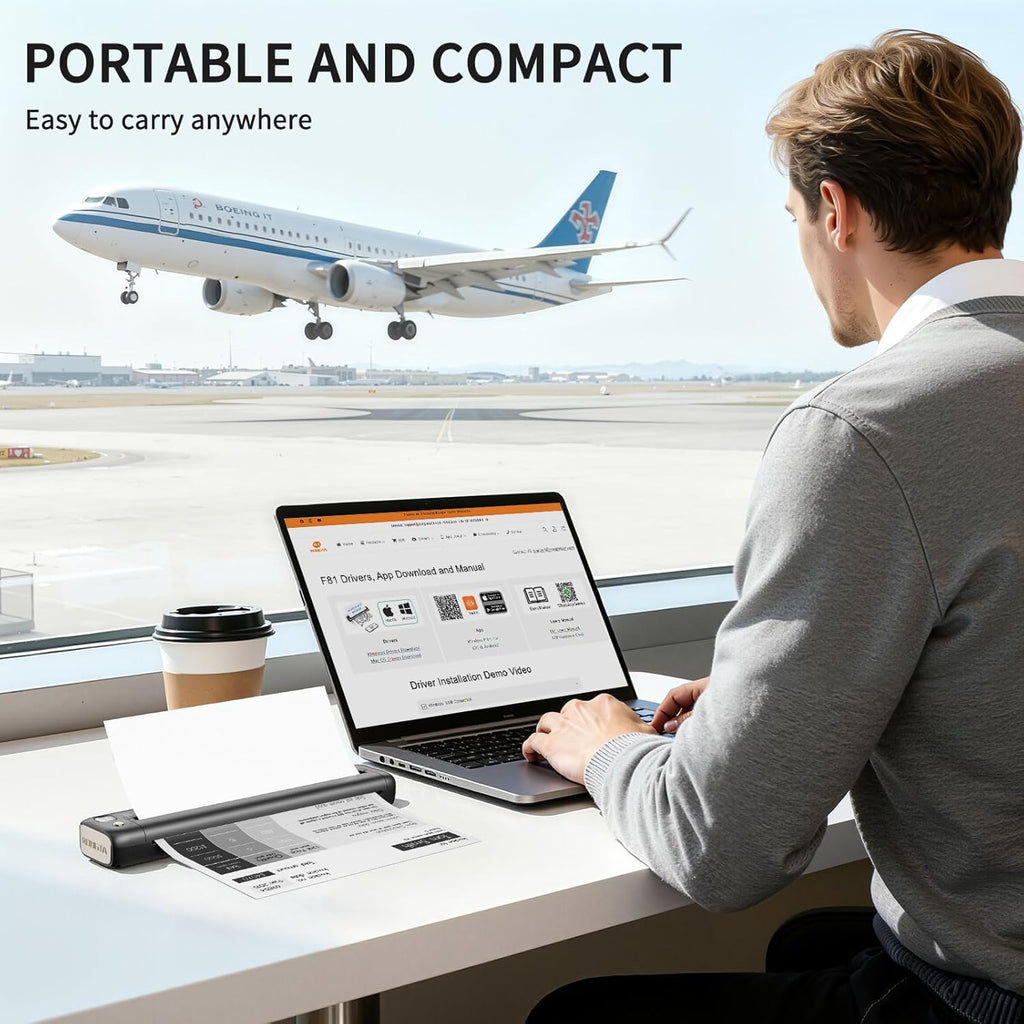 Rongta Portable Printer Wireless for Travel, Inkless Thermal Printer, Compatible with Android,iOS & Laptop, Small Bluetooth Mobile Printer for School/Office/Home Use