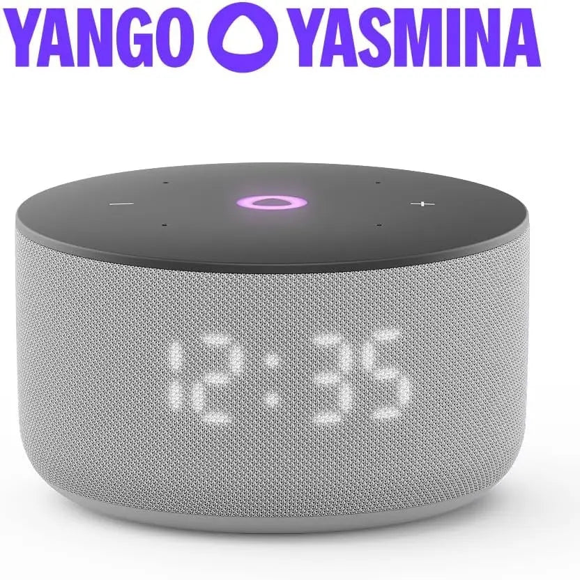 Yango Yasmina Smart Speaker, AI Buddy, Arabic and English, 12W Sound, LED Display, Compact Speaker for Dorm Room and Small Apartment, Grey