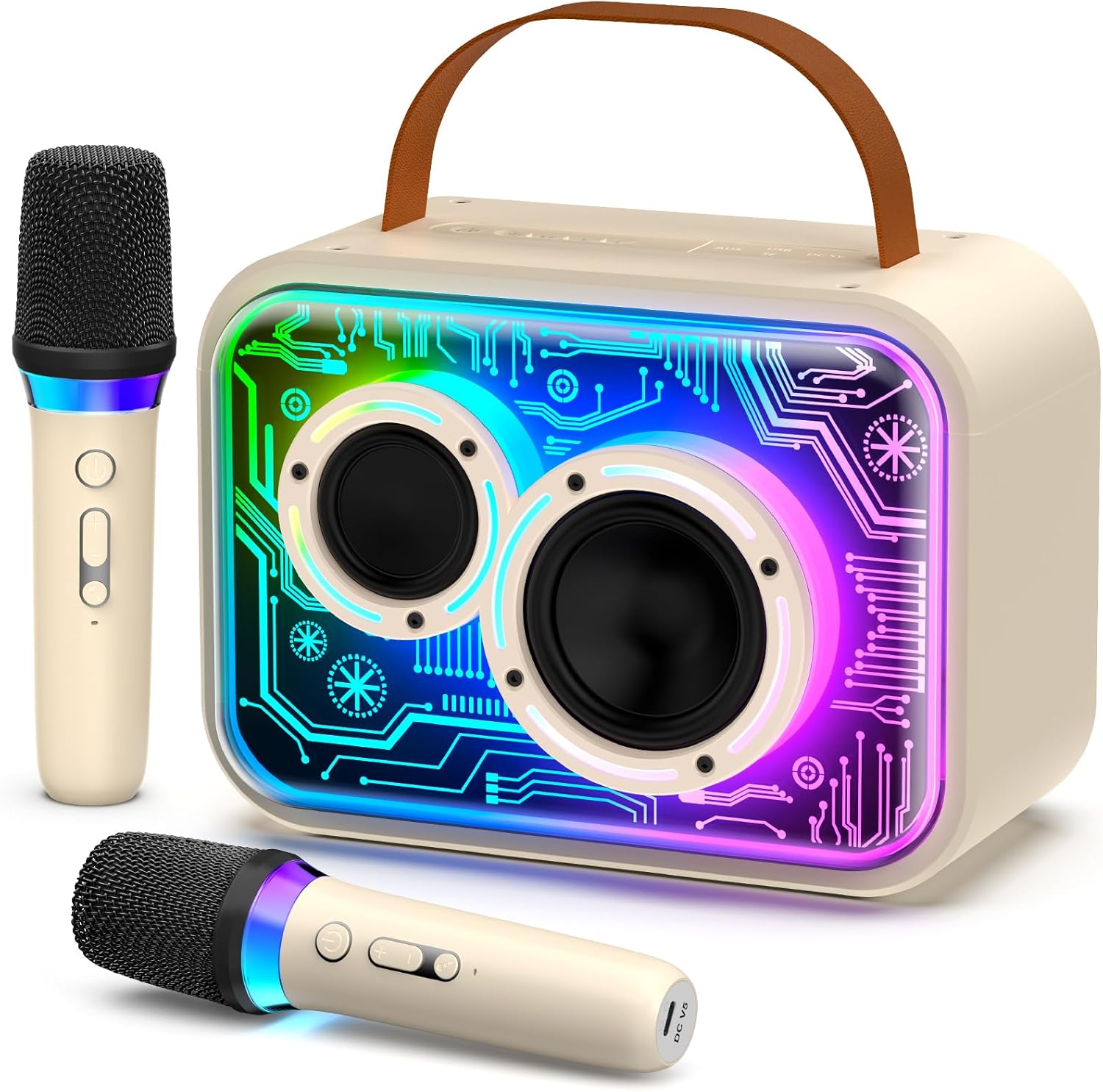 JYX Karaoke Machine with 2 Microphones for Kids & Adults, LED Lights and Magic Sound, Portable Wireless Bluetooth Speaker Supports Home Party / Outdoor / Gifts / Decorations